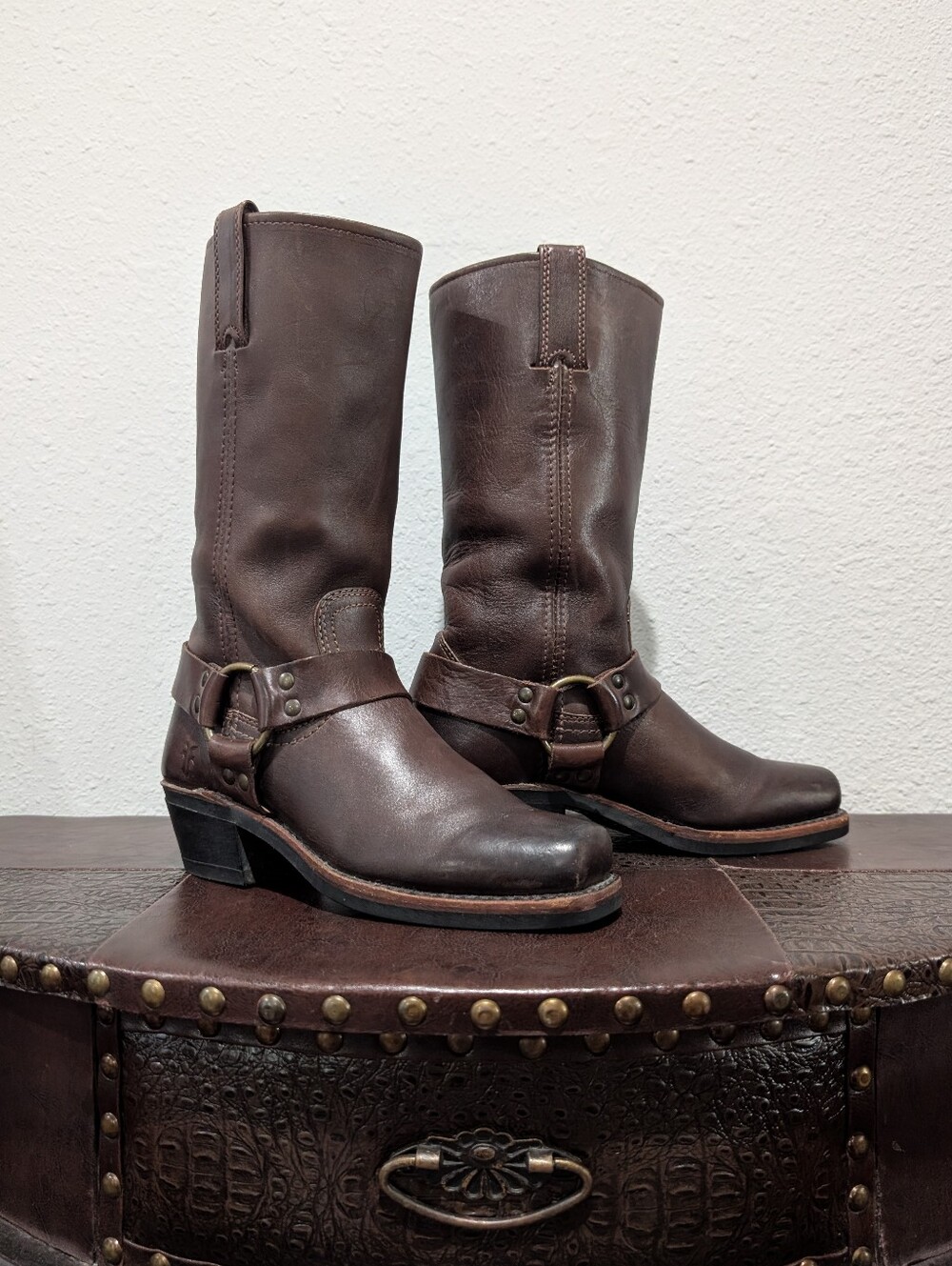 Frye Harness 12R Chocolate Brown Leather Boots Women's Size 6.5 M - Made in USA - Picture 9 of 15